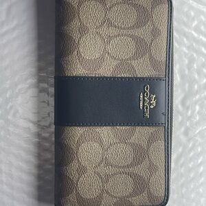 Coach Brown Monogram Wallet with Black Center Panel